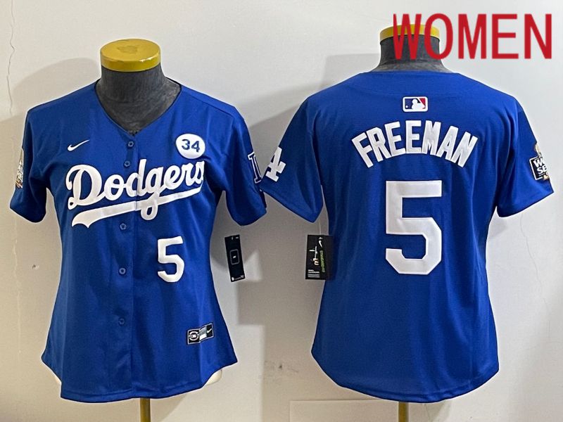 Women Los Angeles Dodgers #5 Freeman Blue Game 2024 Nike MLB Jersey style 11211